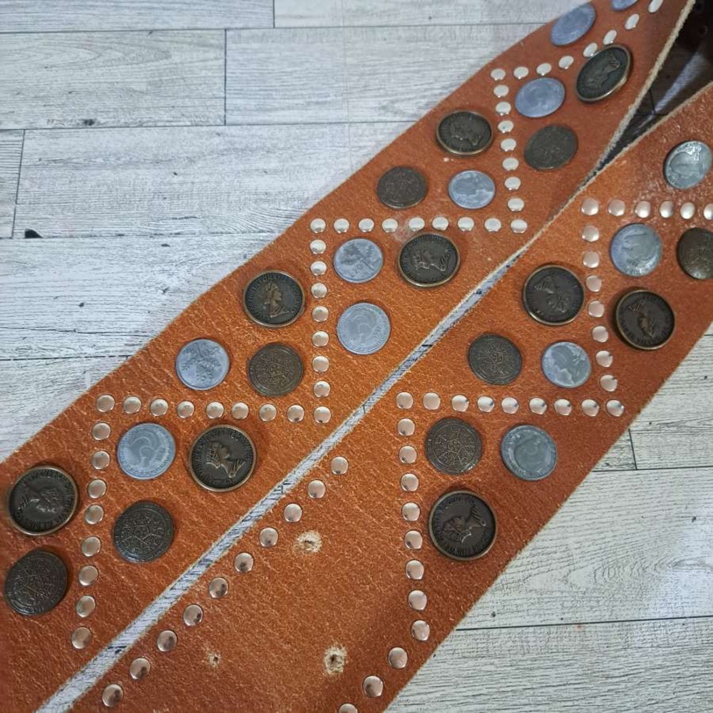 Women's Western Brown Leather Heavily Studded Wide Accent Coin Belt Size M/L